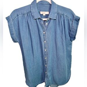 LOFT | Short Sleeve Denim Button-up Top - Size S